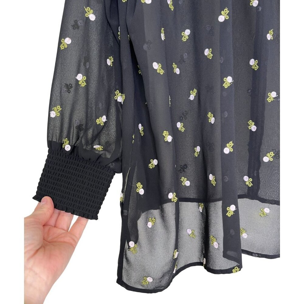 CAbi Black Sheer Embroidered Floral Blouse | XL Style 5338 Romantic Boho Top - Picture 6 of 10